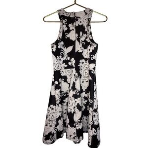 Trixxi Womens Floral Skater Dress Black White Cutout Halter Neck Size Medium